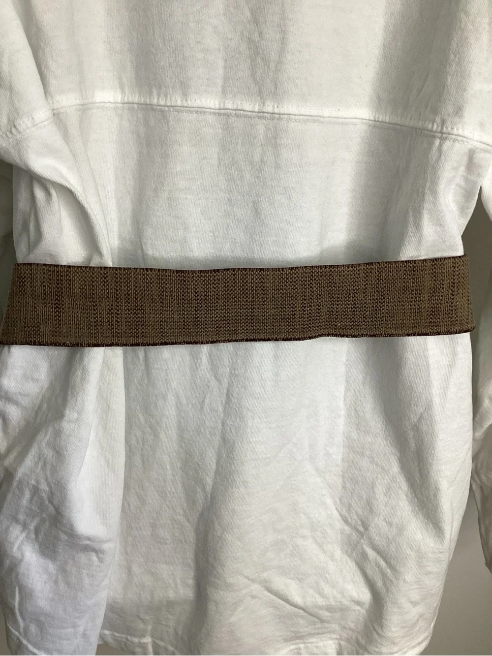 Fossil Brown Leather-Trim Canvas Belt with Sculpted Silver Hook L-XXL